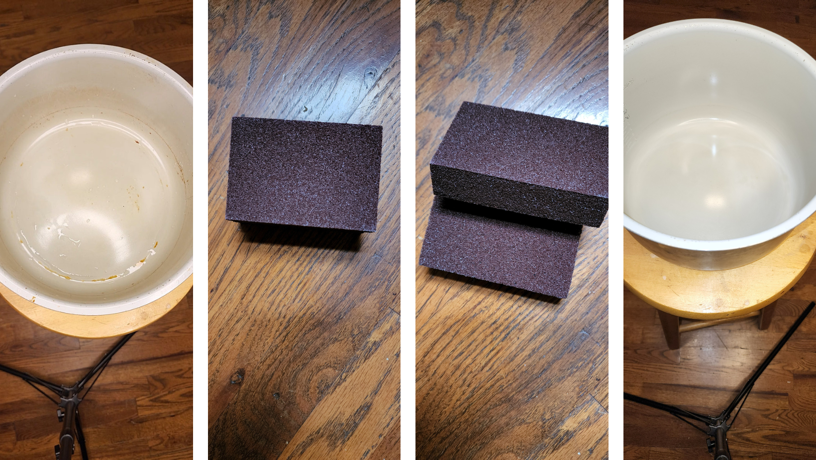 Easy Clean Sponge to remove sticky burnt grease from posts, pans woks and BBQ.