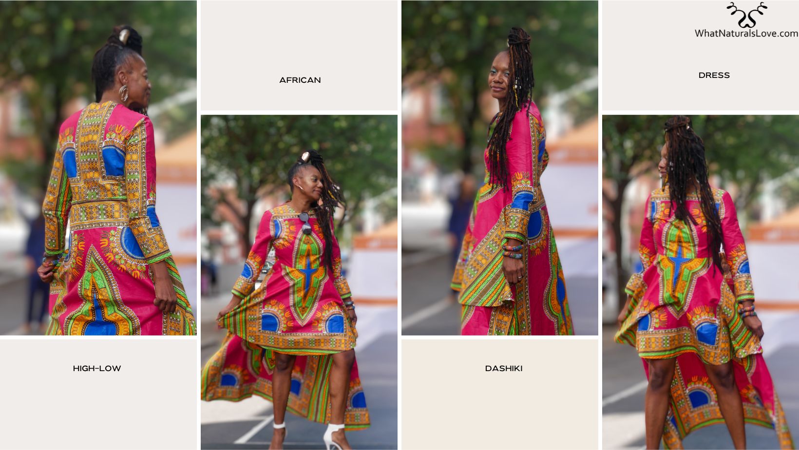 High Low African Dashiki Dress Pink L