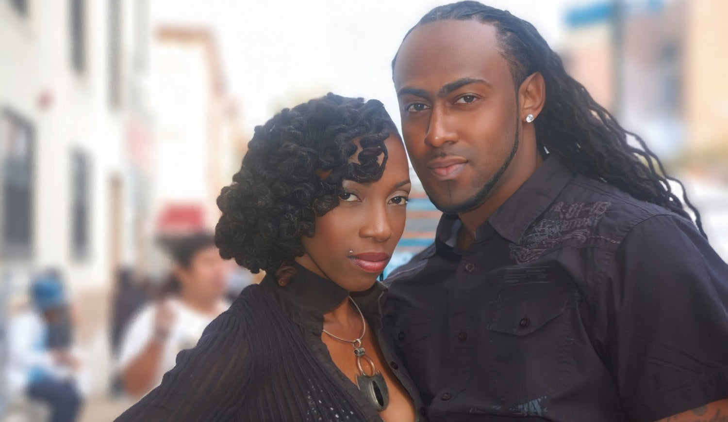 Couple with Locs and Dreadlocks. Curled and styled loced couple