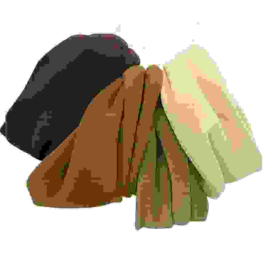Neutral-toned non-damaging hairbands for locs and braids. Includes soft, stretchable bands in beige, tan, and brown.