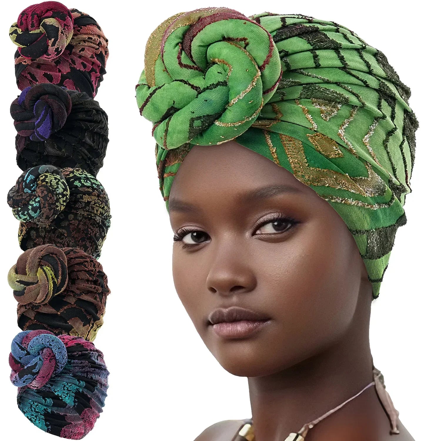 African Print Floral Turban – Pre-Tied Head Wrap