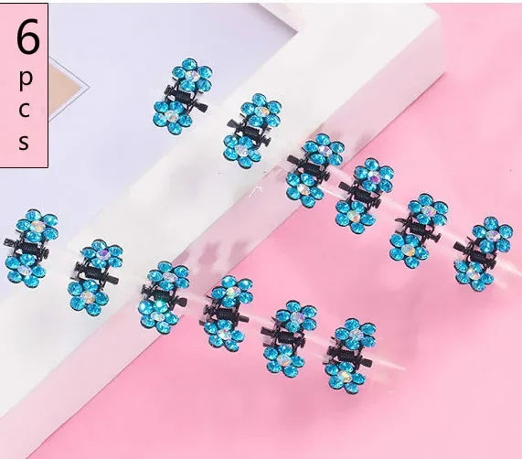 Blue Crystal Flower Hair Claw Clips