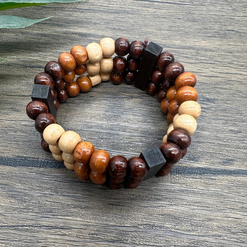 Bohemian Multilayer Wooden Bead Bracelet in Brown