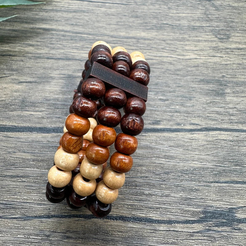 Bohemian Multilayer Wooden Bead Bracelet laying Side ways