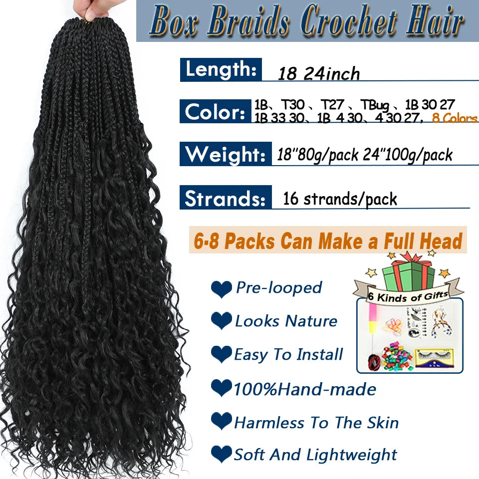 Box braids crochet hair with product details on a white background