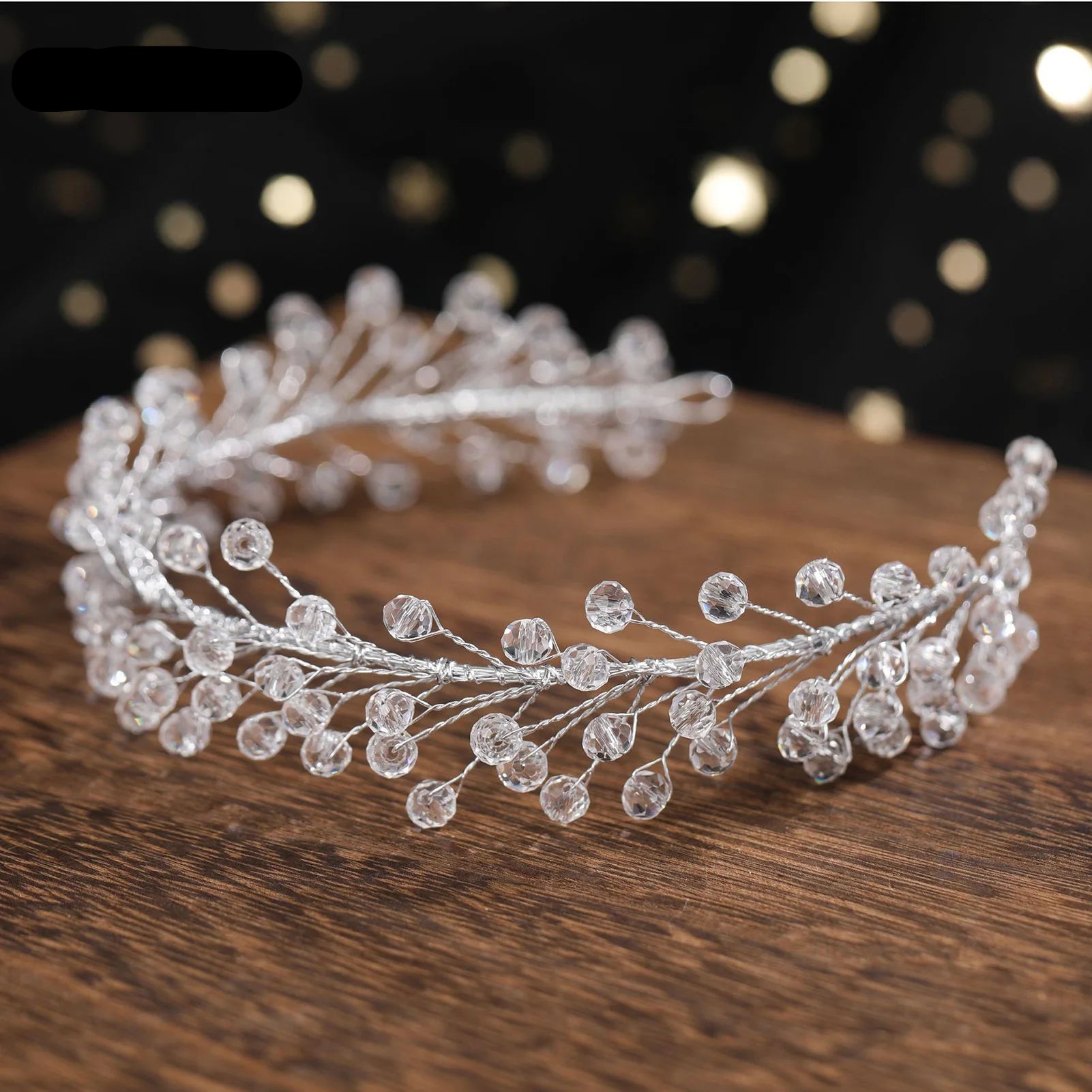 SPARKLING CLEAR CRYSTAL BRIDAL HEADBAND WITH SILVER WIRE, PERFECT FOR WEDDING HAIRSTYLES.