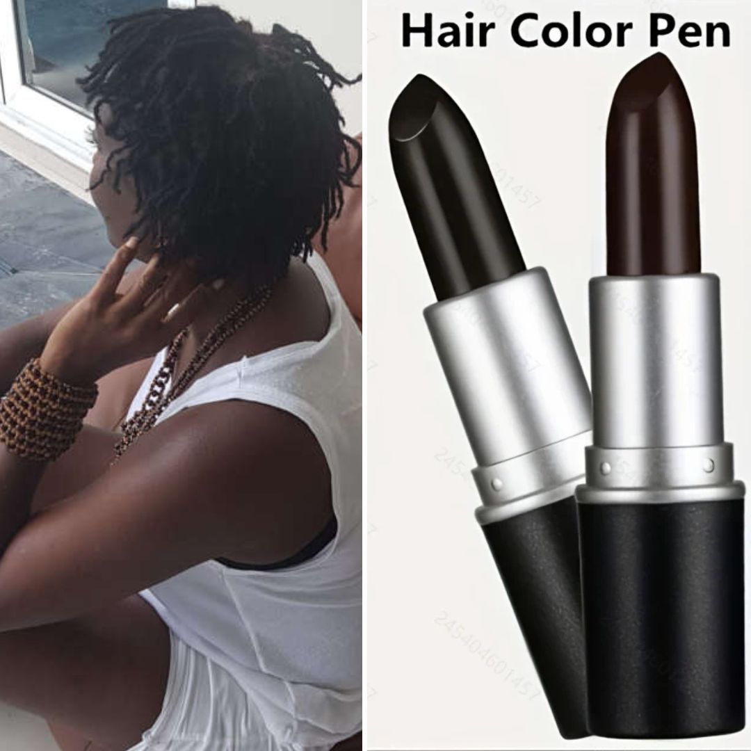 Cover Your Grey Hair Pen in black and brown shades, designed like a lipstick for easy application. Ideal for covering grey hair instantly.
