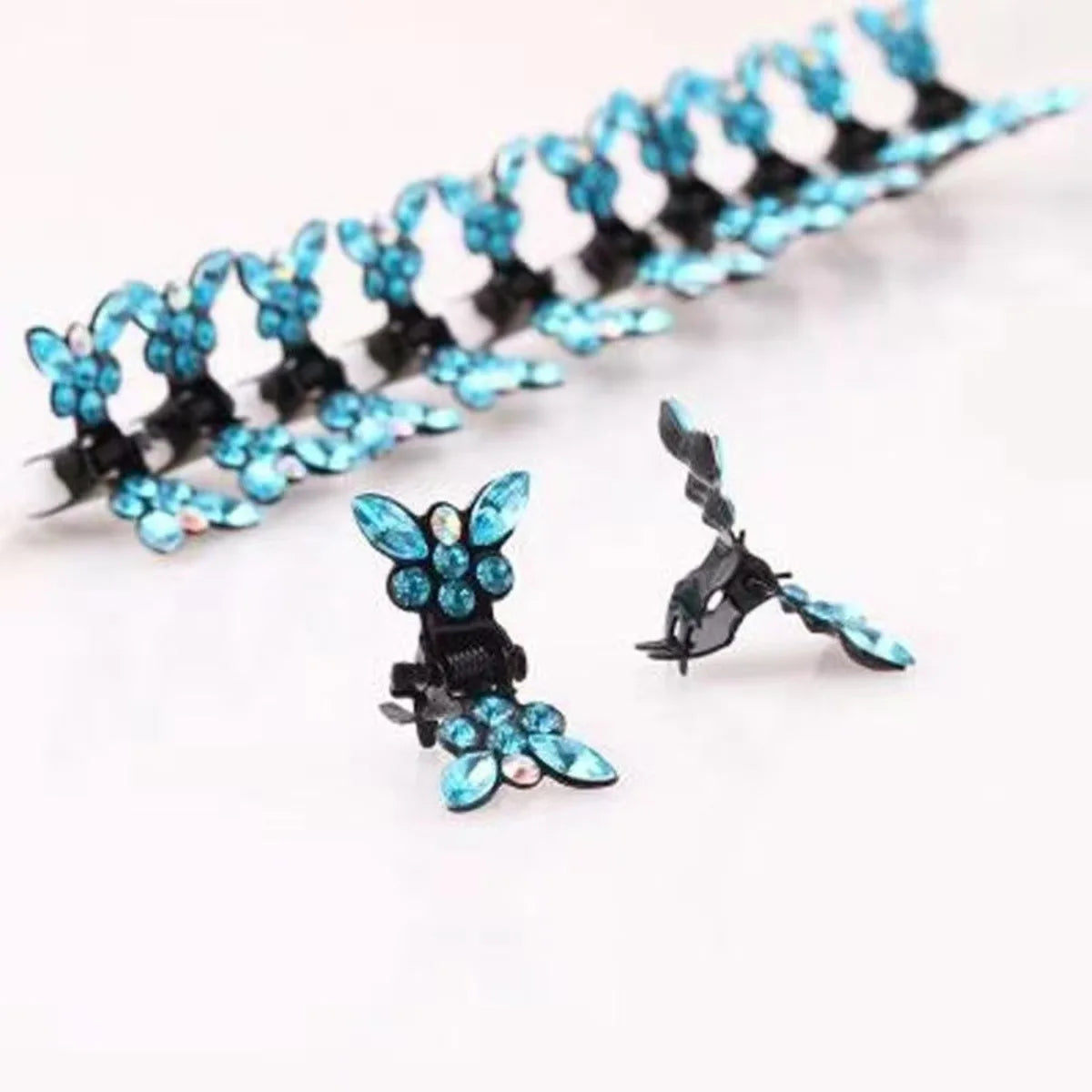 Blue Crystal Butterfly Hair Clips