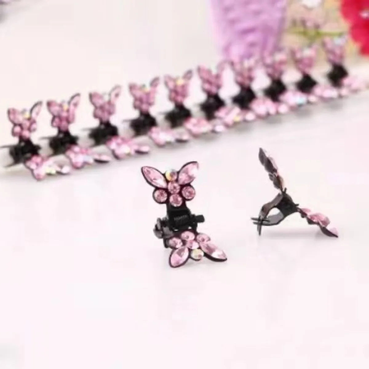 Crystal Butterfly Hair Clips - Pink