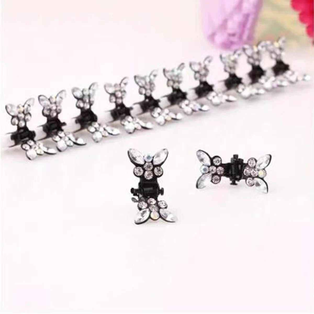Crystal Butterfly Hair Clips - Silver