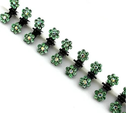 Crystal Flower Hair Claw Clips - Green
