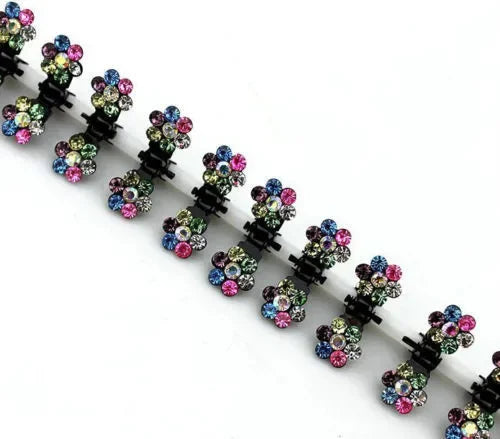 Crystal Flower Hair Claw Clips - Multi Colour