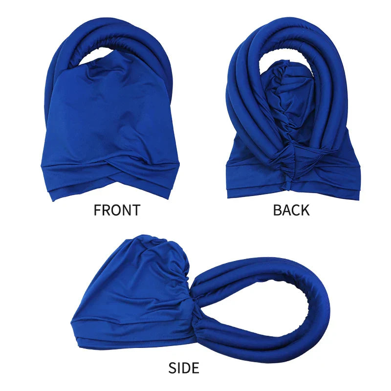 The Pre-tied Luxury Headwrap From the Front, Back & Side