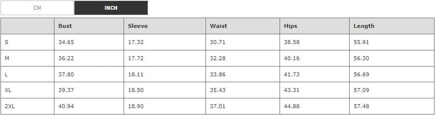 Size chart in inches for the one-shoulder maxi dress, providing detailed measurements for bust, sleeve, waist, hips, and length.