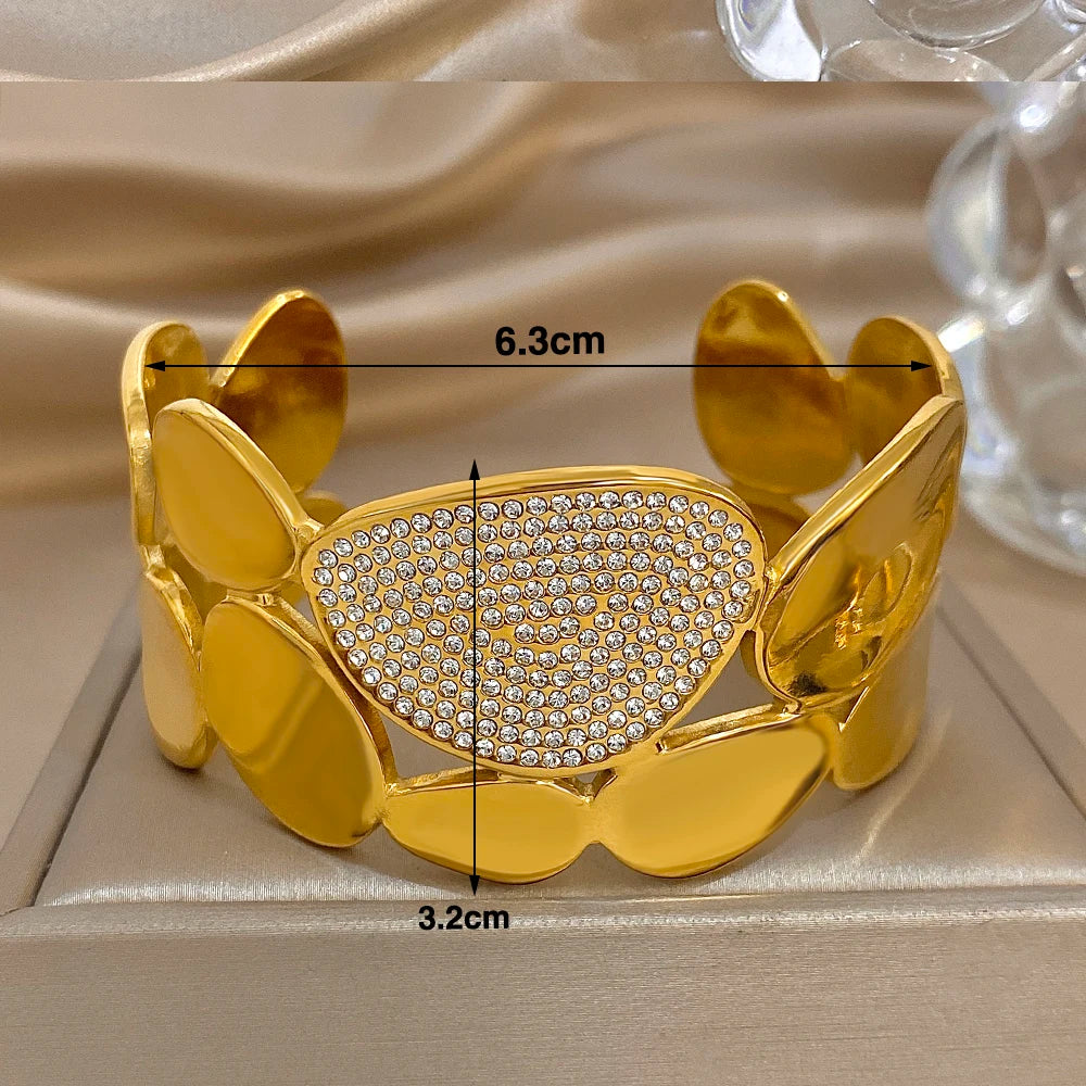 Gold Crystal Geometric Wide Cuff Bracelet is 3.2 cm long and 6.3 cm wide