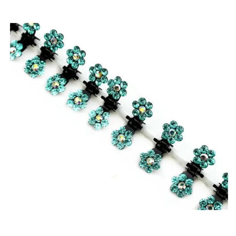 Green Crystal Flower Hair Claw Clips