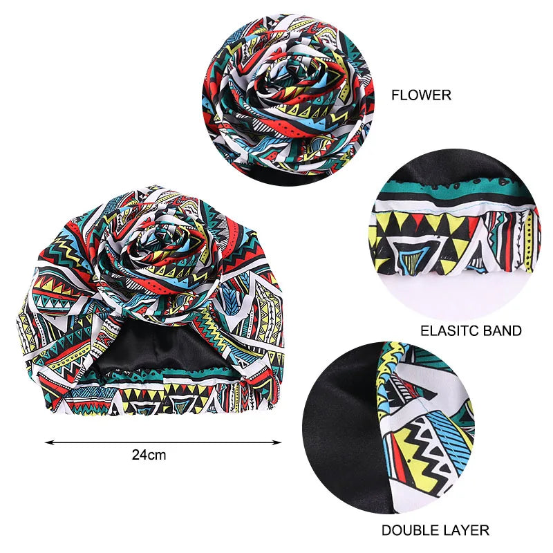 Detailed view of Ankara head wrap with satin lining, elastic band, and double-layer design. Perfect for secure and stylish wear.