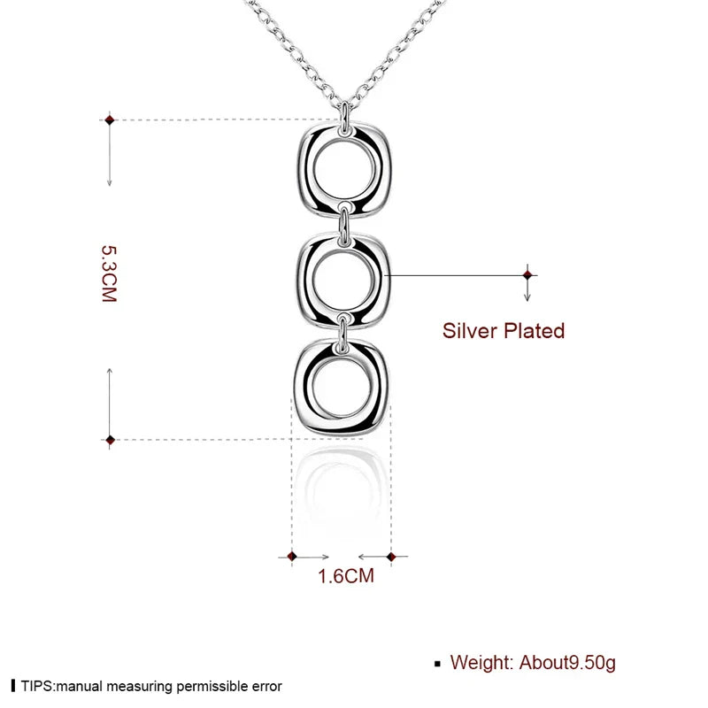 Detailed size and weight specifications of the sterling silver geometric pendant necklace. A lightweight and stylish jewelry piece.
