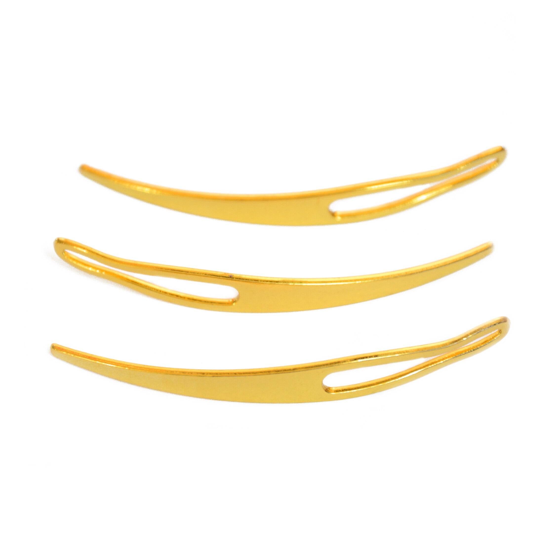 Set of three gold curved interlocking tools for Micro Locs, Sisterlocks, and Dreadlocks, perfect for professional and personal use.