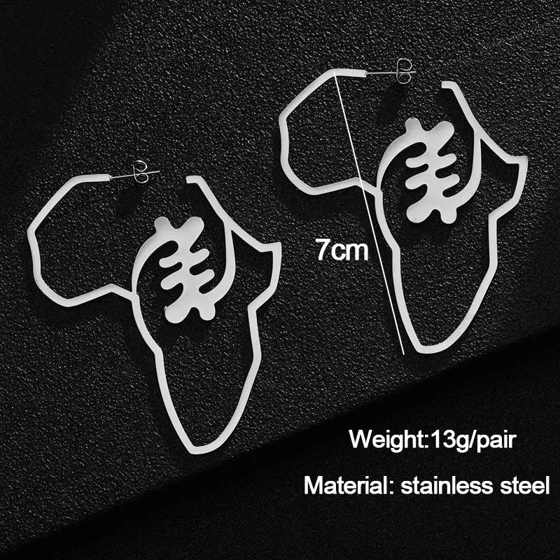Large silver African Adinkra earrings with a 7cm height, crafted from stainless steel. Bold and stylish cultural jewelry piece.