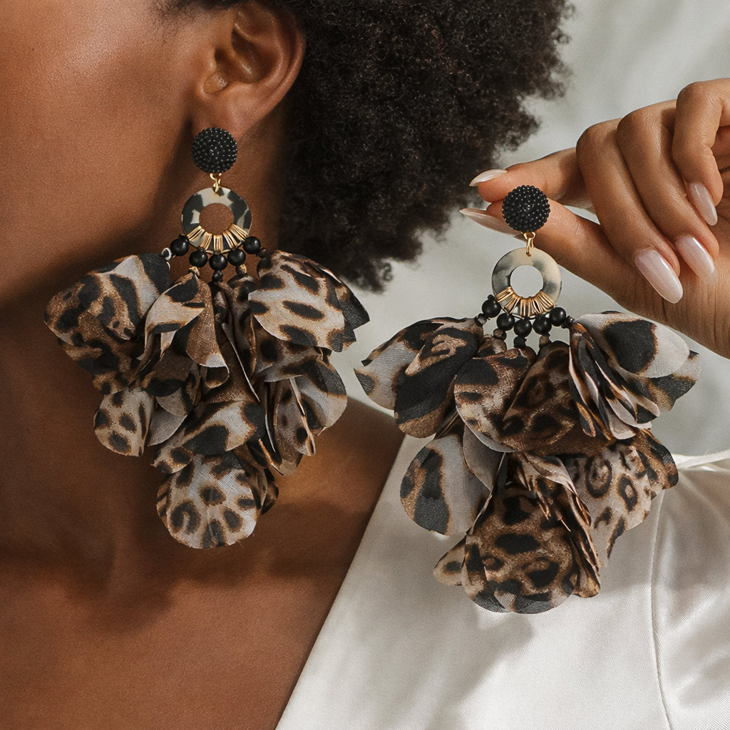 Oversized Fabric Petal Tassel Statement Earrings | Lightweight Floral Boho Drop Earrings for Women