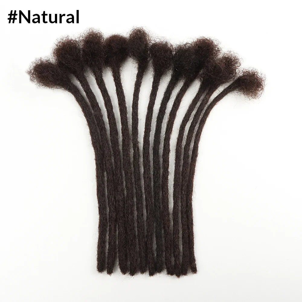 Natural black human hair loc extensions, 0.4 cm thick, ideal for a seamless and authentic dreadlock style.