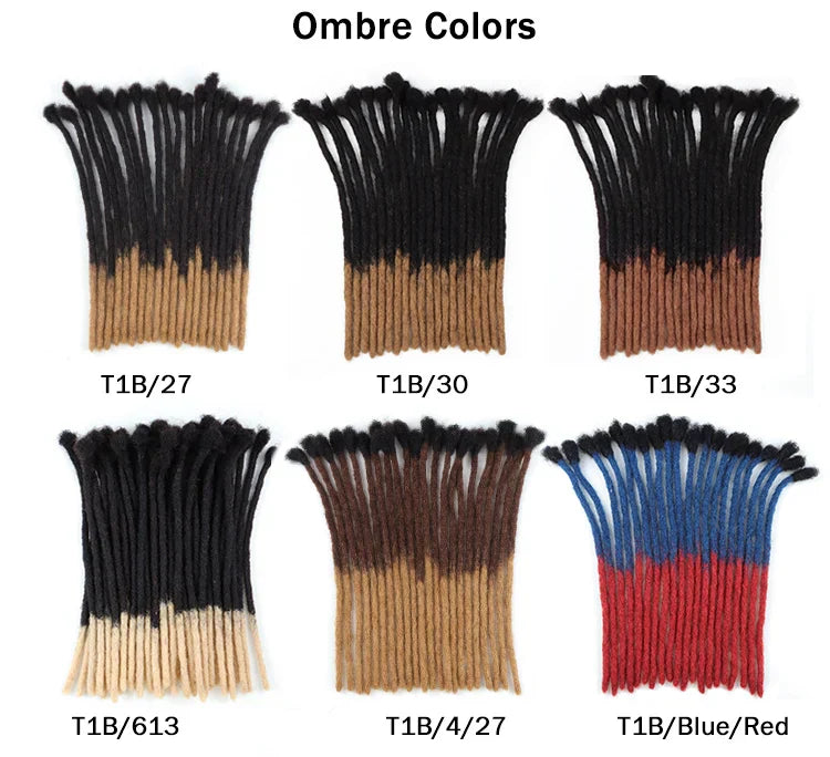 Ombre-colored human hair loc extensions in various shades. 0.8 cm dreadlock extensions for a trendy and natural hairstyle.