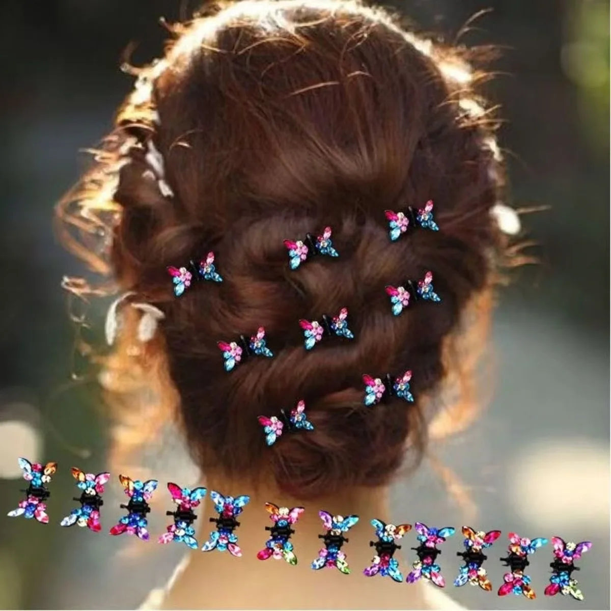 Woman with the multicolor crystal butterfly clips