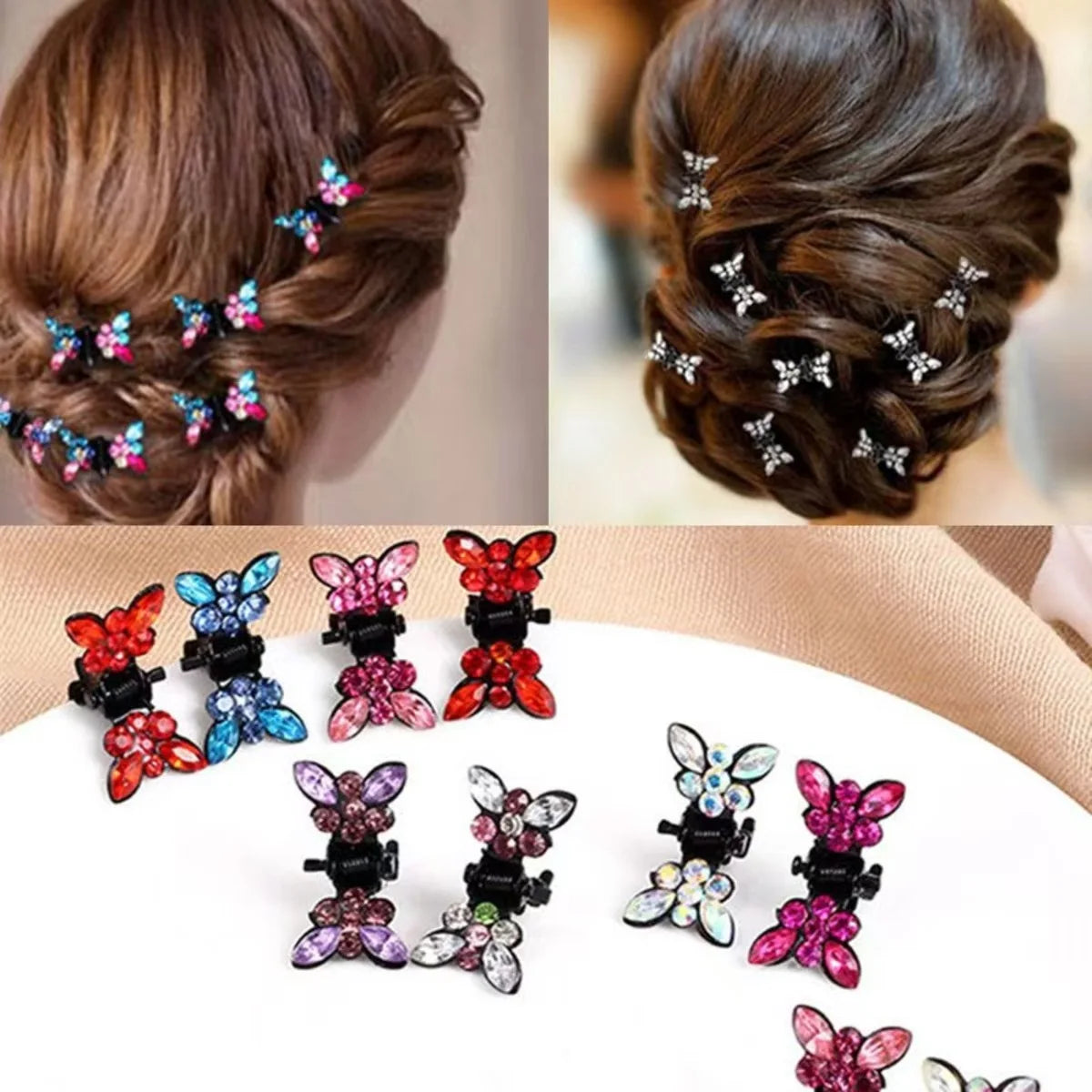 Multi Color Crystal Butterfly Hair Clips