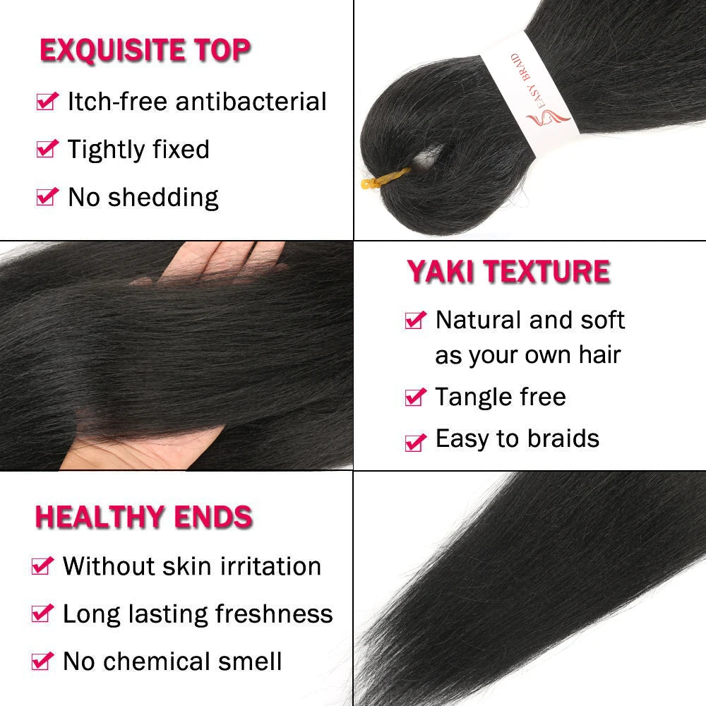 The Pre Stretched Braiding Hair Extension is itch free, has a yanki texture that is tangle free & easy to use with healthy ends