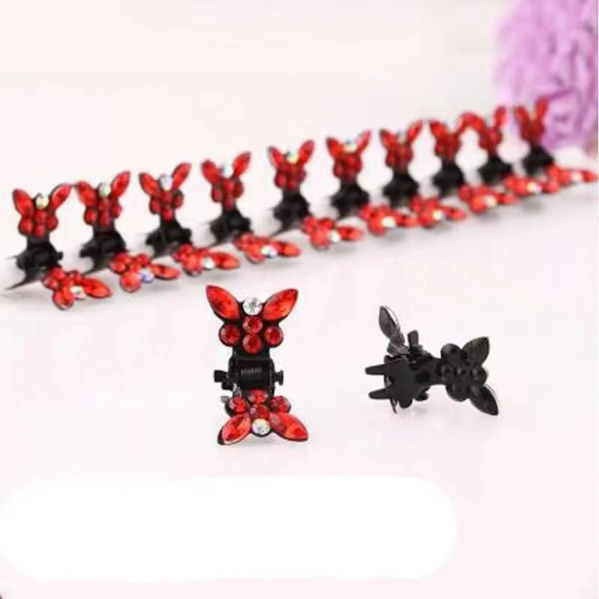Red Crystal Butterfly Hair Clips