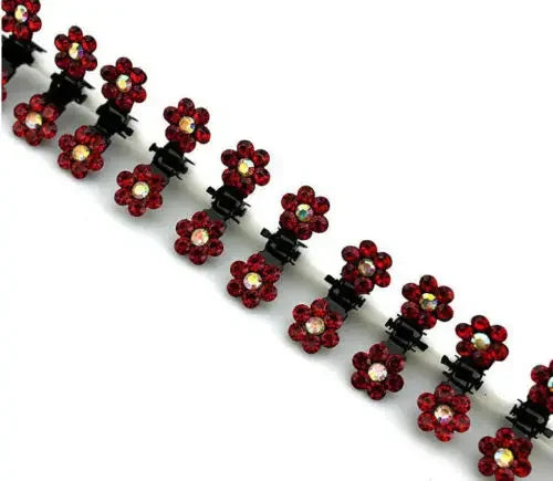 Red Crystal Flower Hair Claw Clips