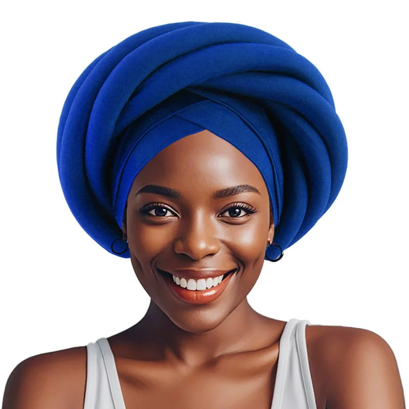 Luxury Royal Blue Headwrap – Pre-tied & Festive