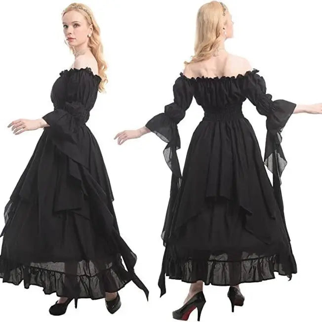 Medieval Halloween Cosplay Renaissance Dress, Court Style Waist Cinching Long Dress