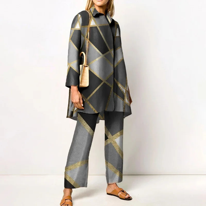 Vintage Printed Pant Sets for Women - Chic Autumn Style