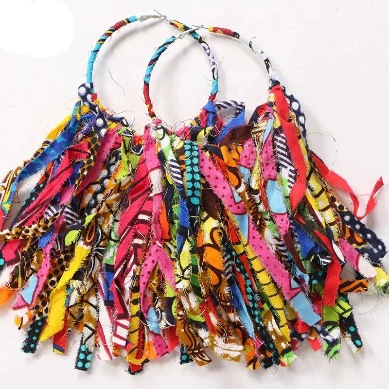 Handmade African Fabric Earrings With Tassels