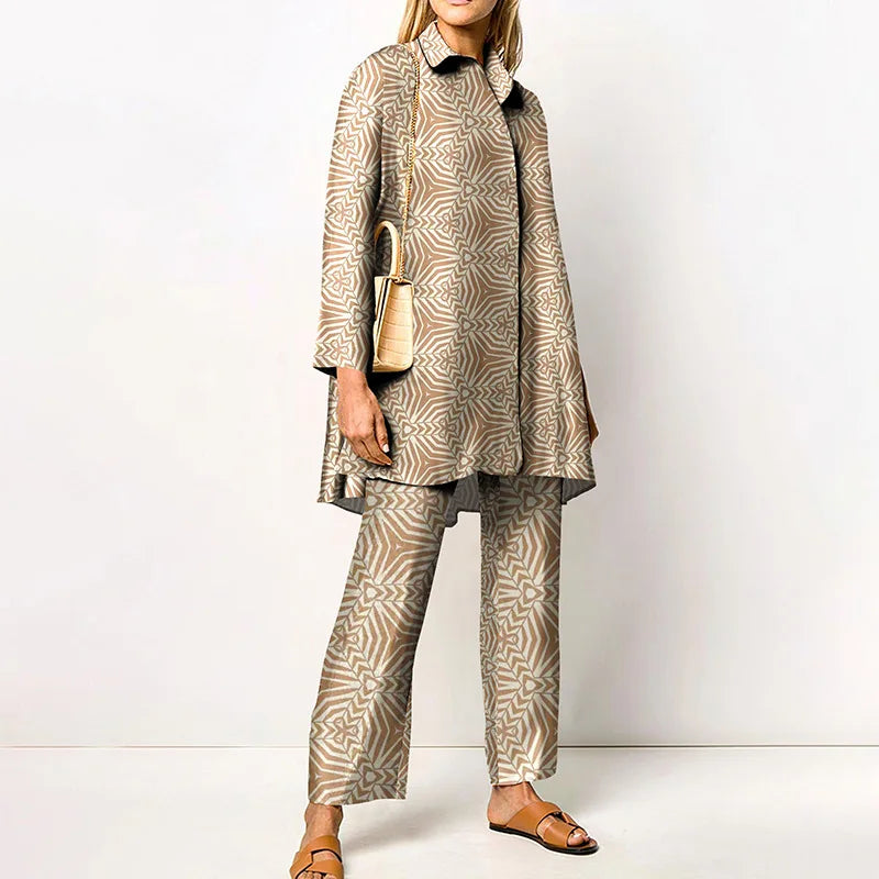 Vintage Printed Pant Sets for Women - Chic Autumn Style