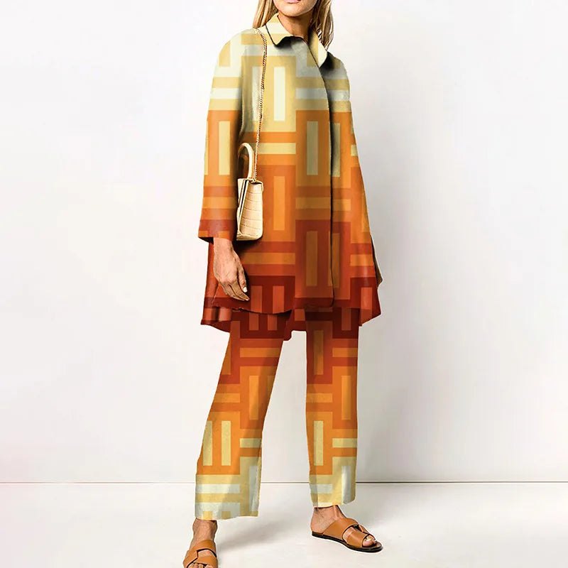 Vintage Printed Pant Sets for Women - Chic Autumn Style