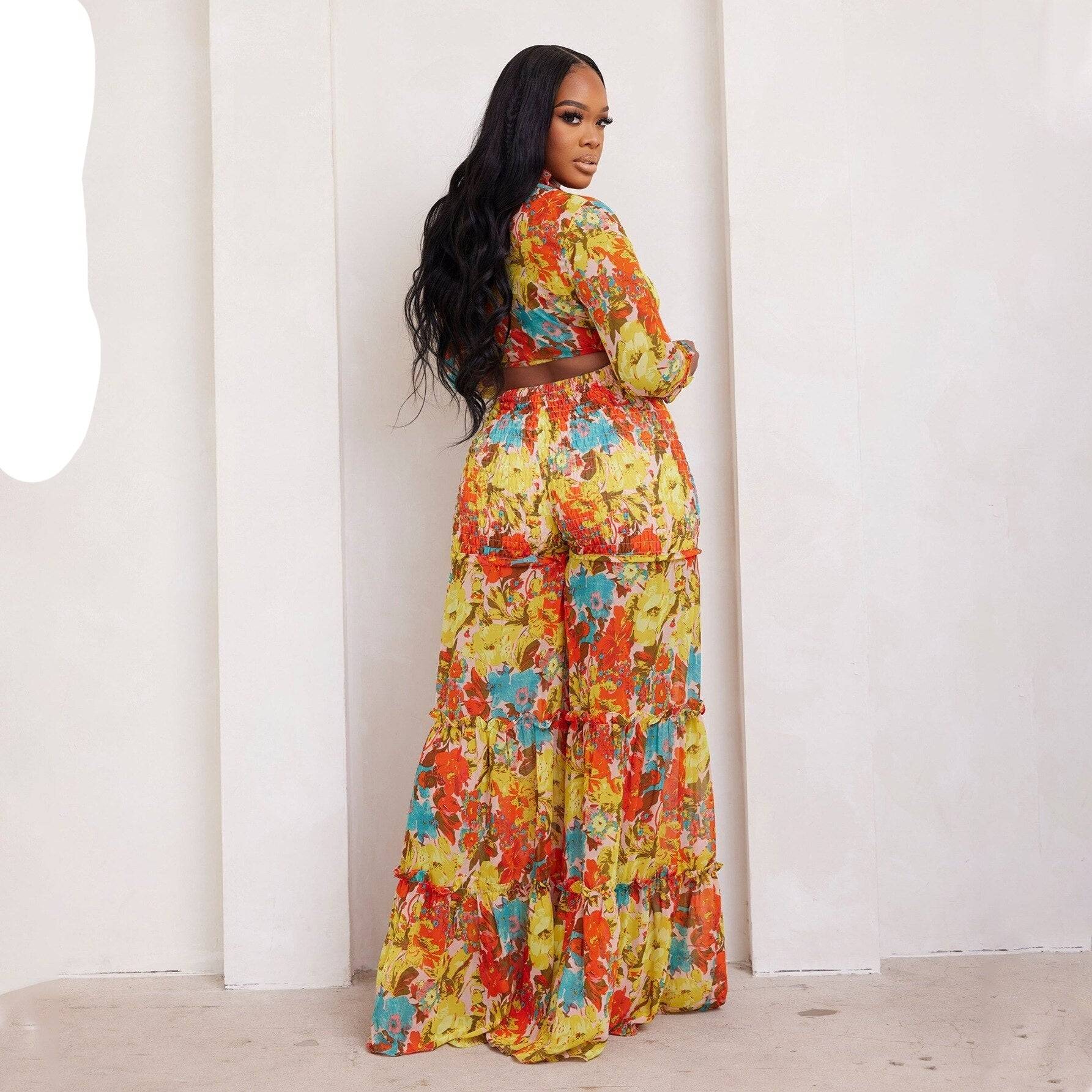 Two-piece Chiffon Palazzo Pant Set in artsy Colors
