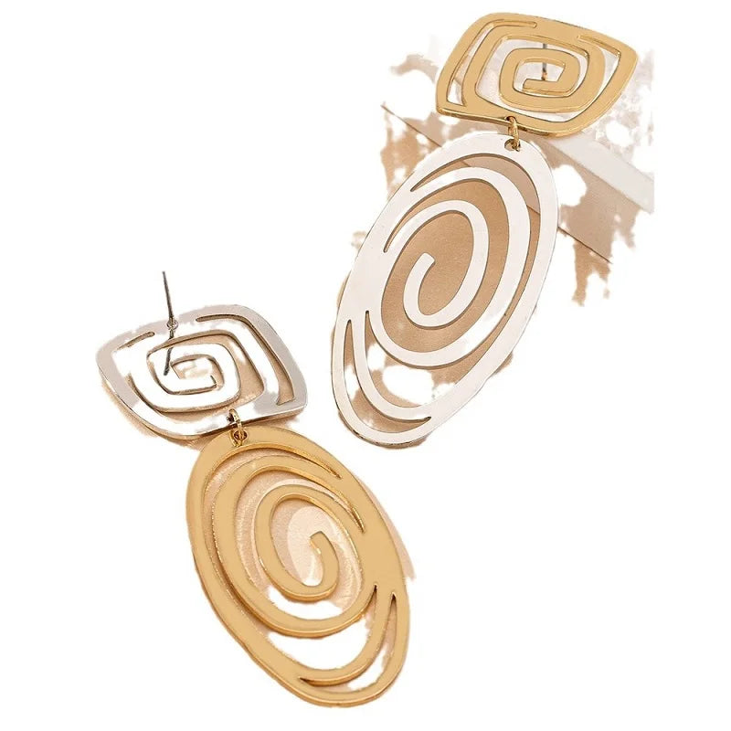 Bold Spiral Duo-Tone Statement Earrings