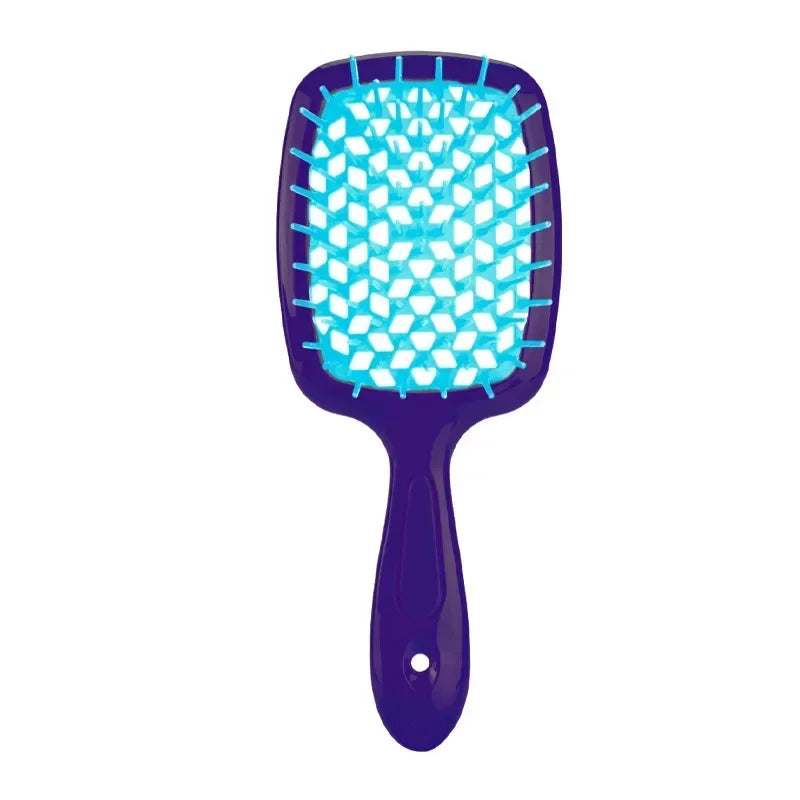 Peach-colored detangling brush with white bristles, ideal for curly and 4C hair. Provides a comfortable grip and smooth detangling experience.