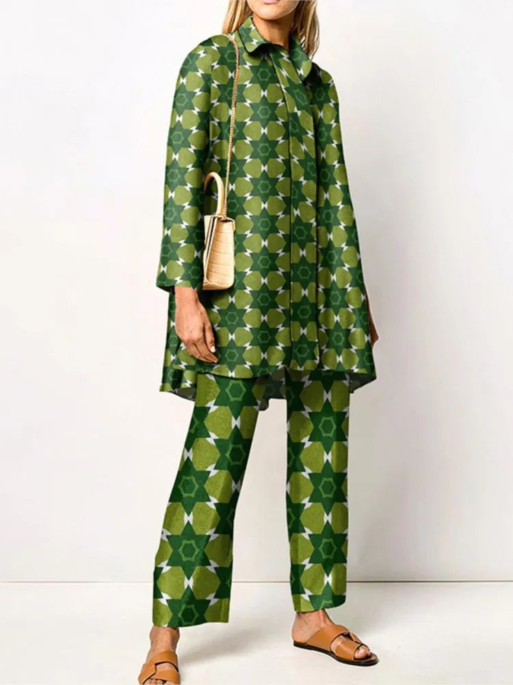 Vintage Printed Pant Sets for Women - Chic Autumn Style