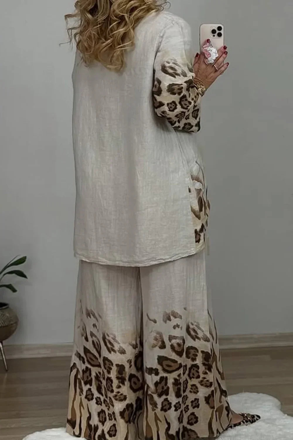 Stylish Two-Piece Lounge Set with Animal Print Accents