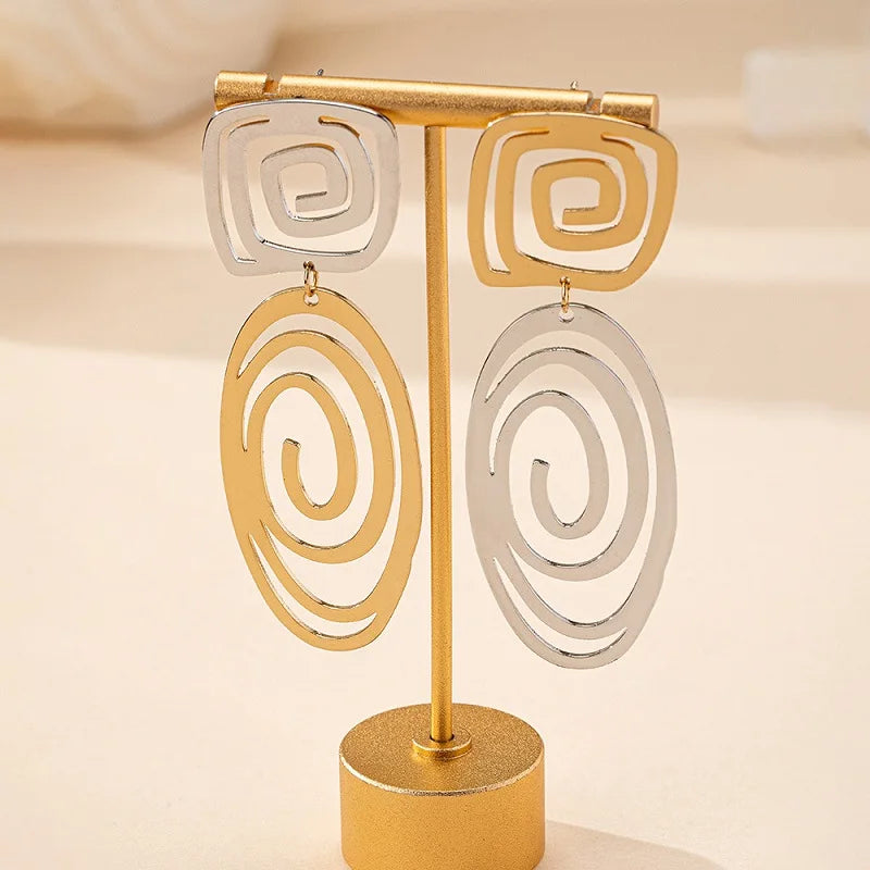 Bold Spiral Duo-Tone Statement Earrings