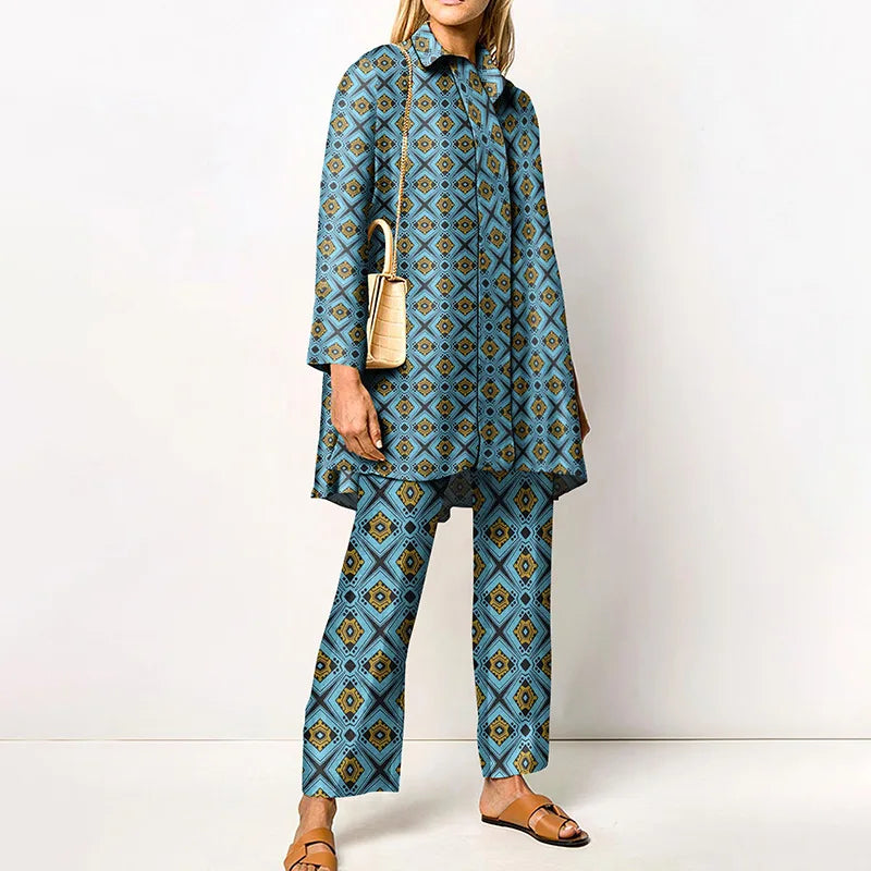 Vintage Printed Pant Sets for Women - Chic Autumn Style