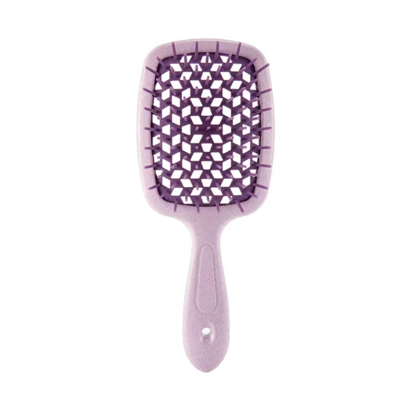 Aqua blue detangling brush with pink bristles for curly hair. Designed for pain-free detangling and reducing hair breakage.