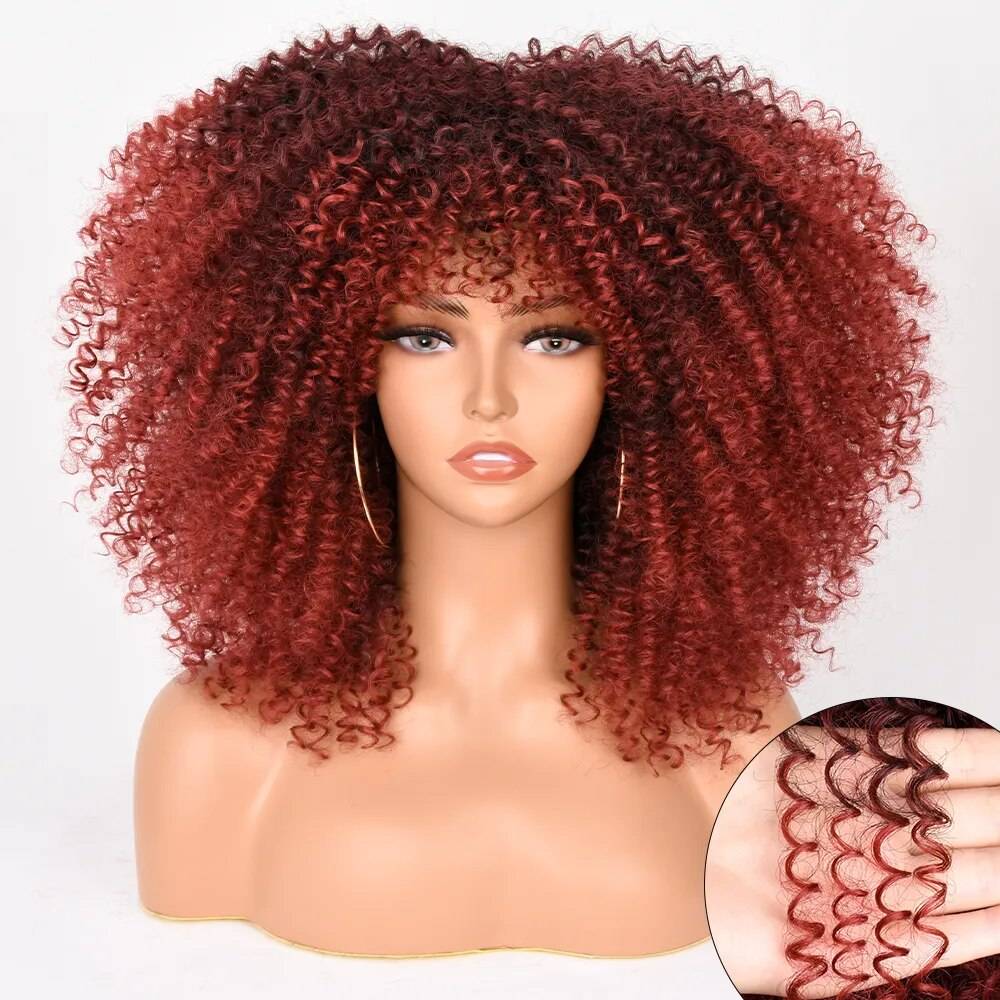 Afro Kinky Curly Wig With Bangs For Black Women 16