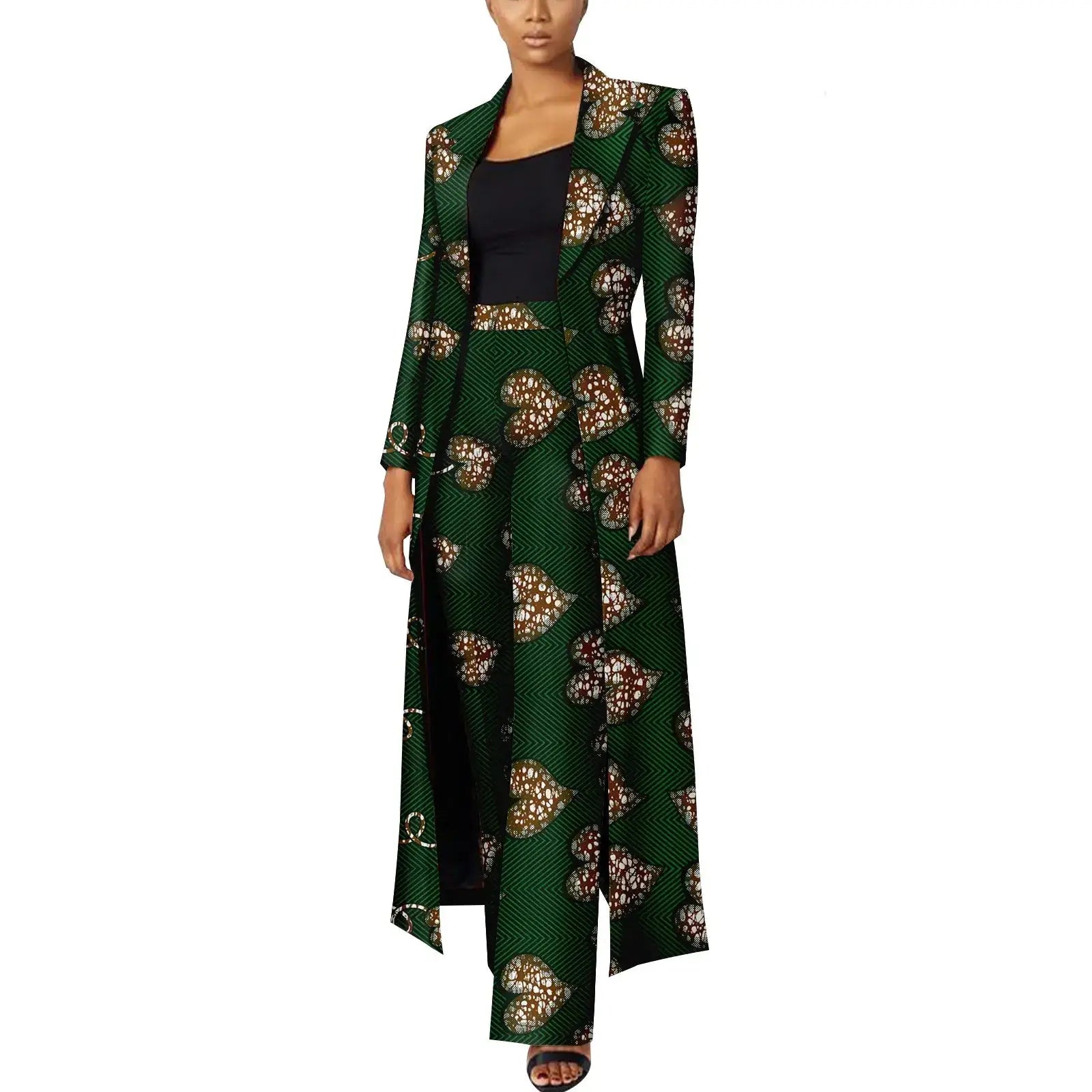 Elegant African Print Two-Piece Suit: Long Tailored Jacket & Wide Leg Pants - Ankara