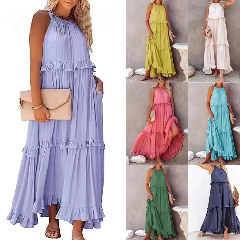 Elegant Sleeveless Ruffles Maxi Dress