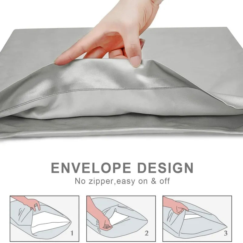 Silver silk pillowcase with envelope design for easy use. No zipper, smooth and breathable, perfect for protecting locs and natural hair.
